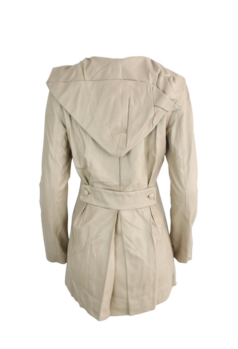 Light Brown Leather Hooded Coat
