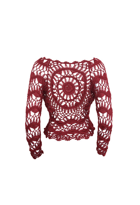 Maroon Long Sleeve Crochet Top