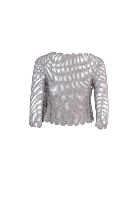 Grey Crochet Long Sleeve Cardigan