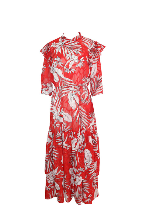 Red Floral Design Maxi Dress