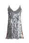 Silver Sequin Dress with Side Red Stripe