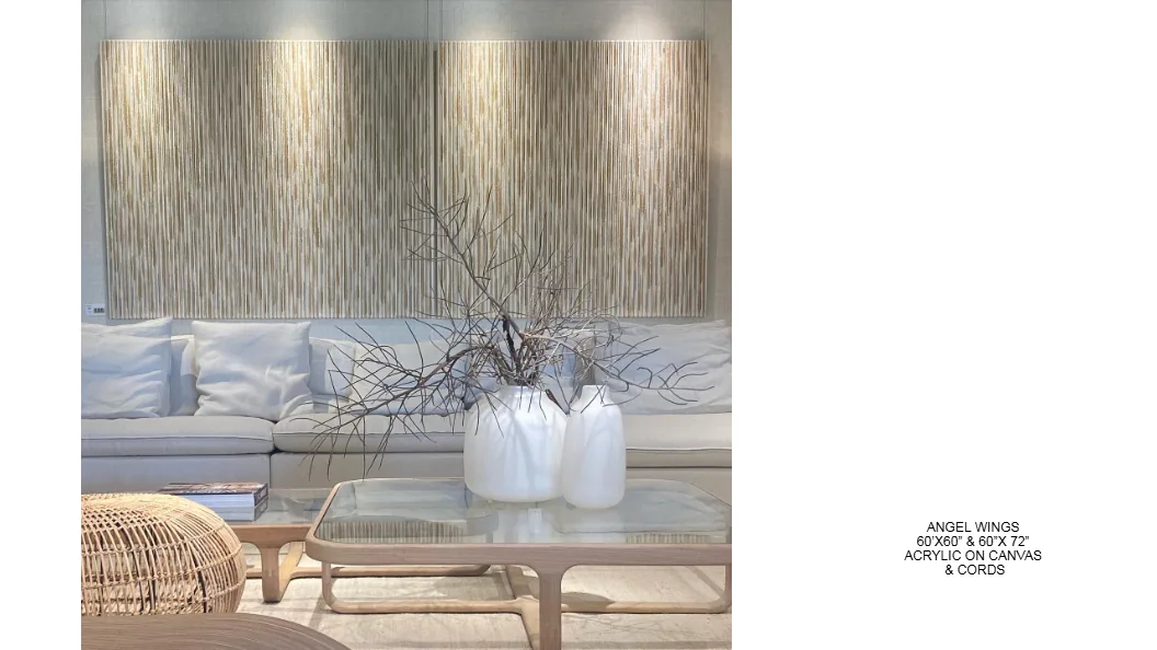 Angel Wings — 60x60 and 60x72 inch kinetic string art by Alessandra Meskita, acrylic on canvas and cords