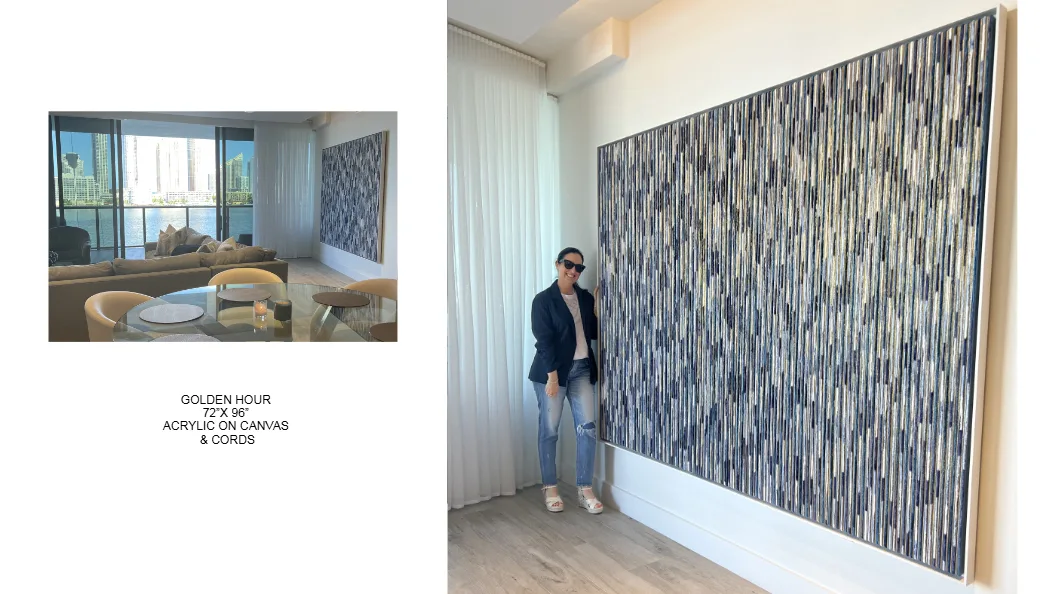 Golden Hour — 72x96 inch kinetic string art by Alessandra Meskita, acrylic on canvas and cords