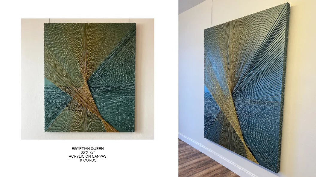 Egyptian Queen — 60x72 inch kinetic string art by Alessandra Meskita, acrylic on canvas and cords
