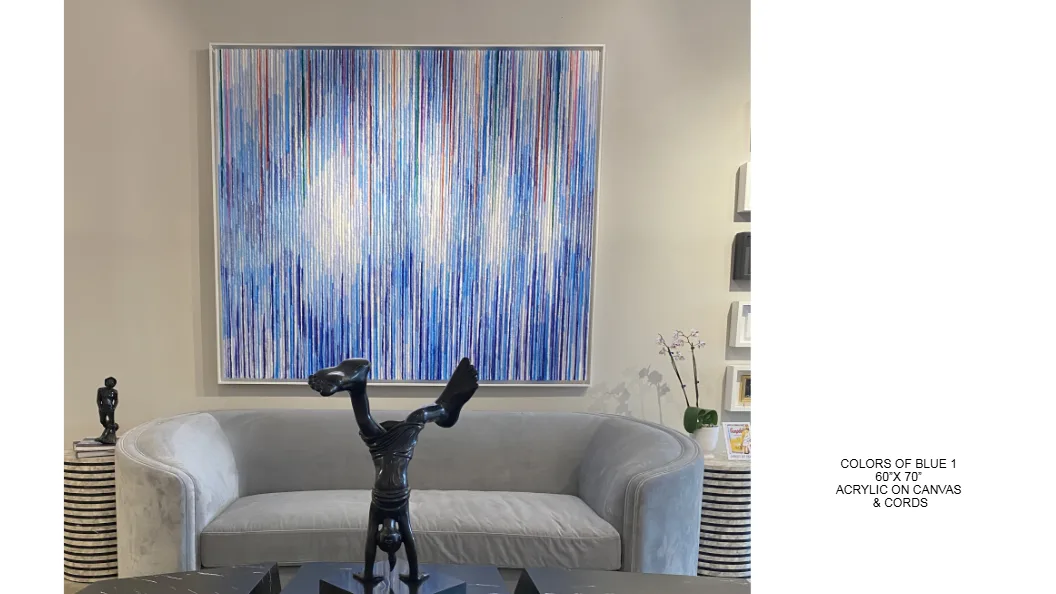 Colors of Blue 1 — 60x70 inch kinetic string art by Alessandra Meskita, acrylic on canvas and cords