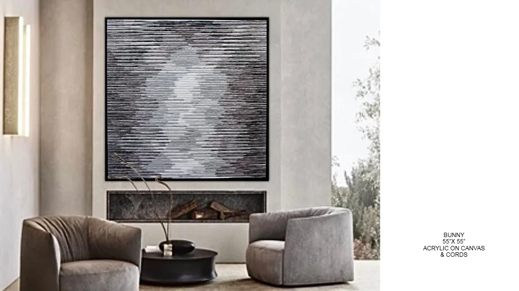 Bunny — 55x55 inch kinetic string art by Alessandra Meskita, acrylic on canvas and cords