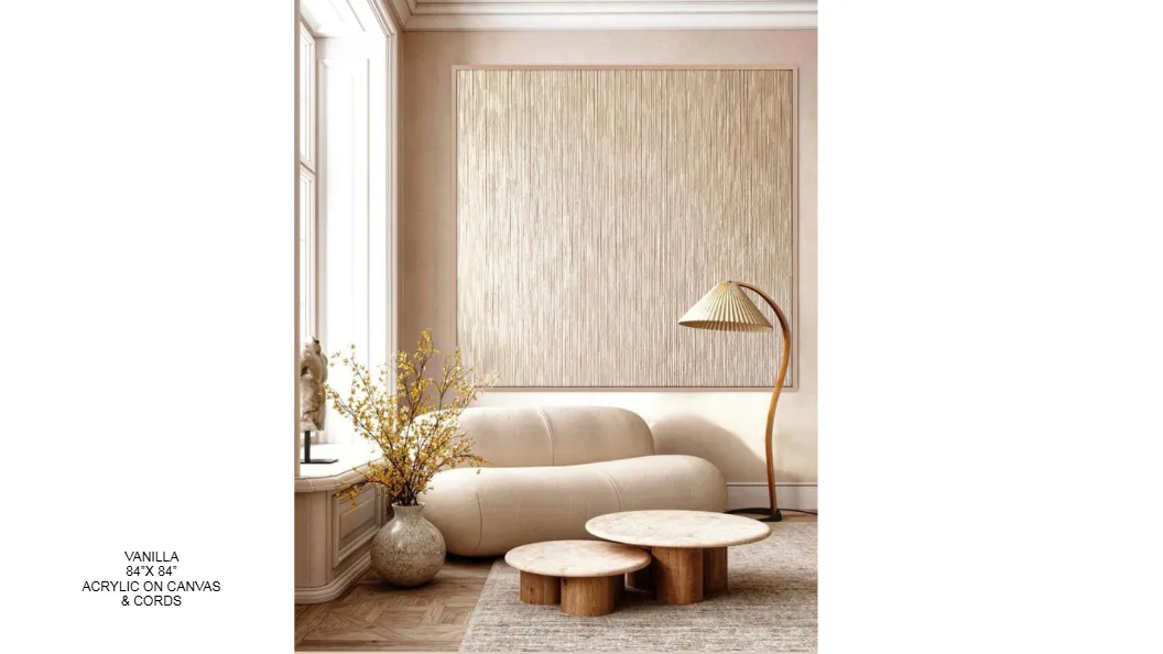 Vanilla — 84x84 inch kinetic string art by Alessandra Meskita, acrylic on canvas and cords