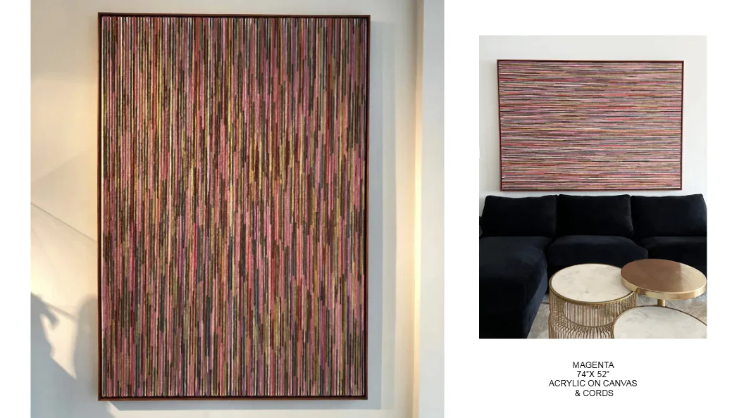 Magenta — 72x42 inch kinetic string art by Alessandra Meskita, acrylic on canvas and cords