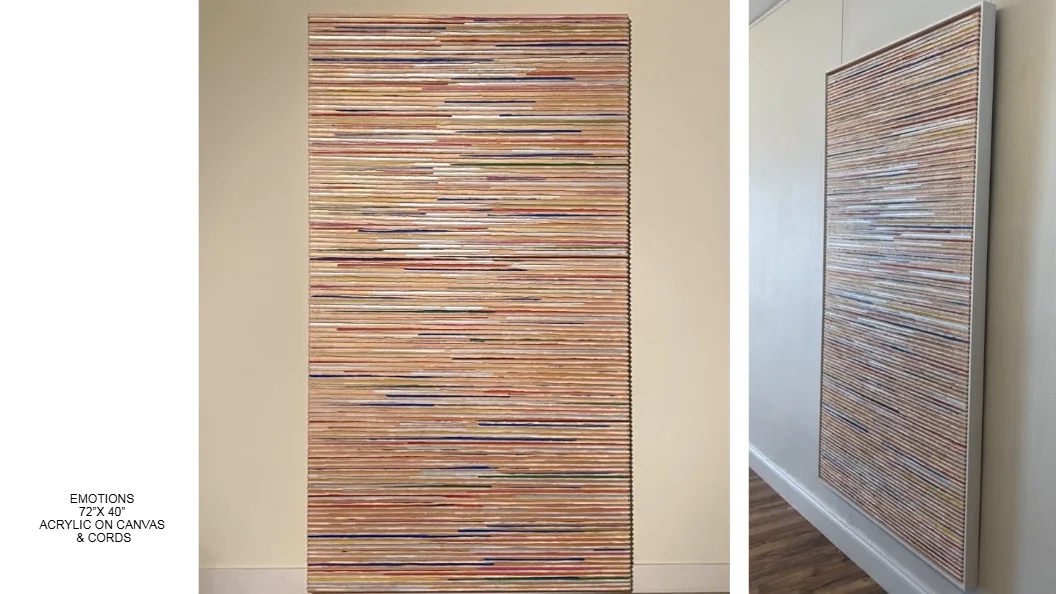 Emotions — 72x44 inch kinetic string art by Alessandra Meskita, acrylic on canvas and cords