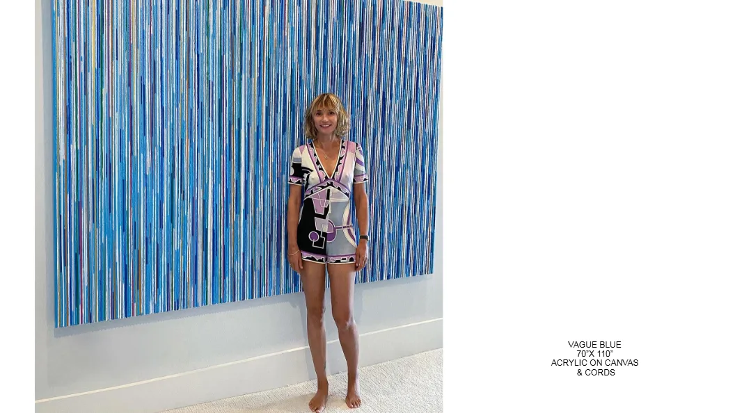 Vague Blue — 70x110 inch kinetic string art by Alessandra Meskita, acrylic on canvas and cords