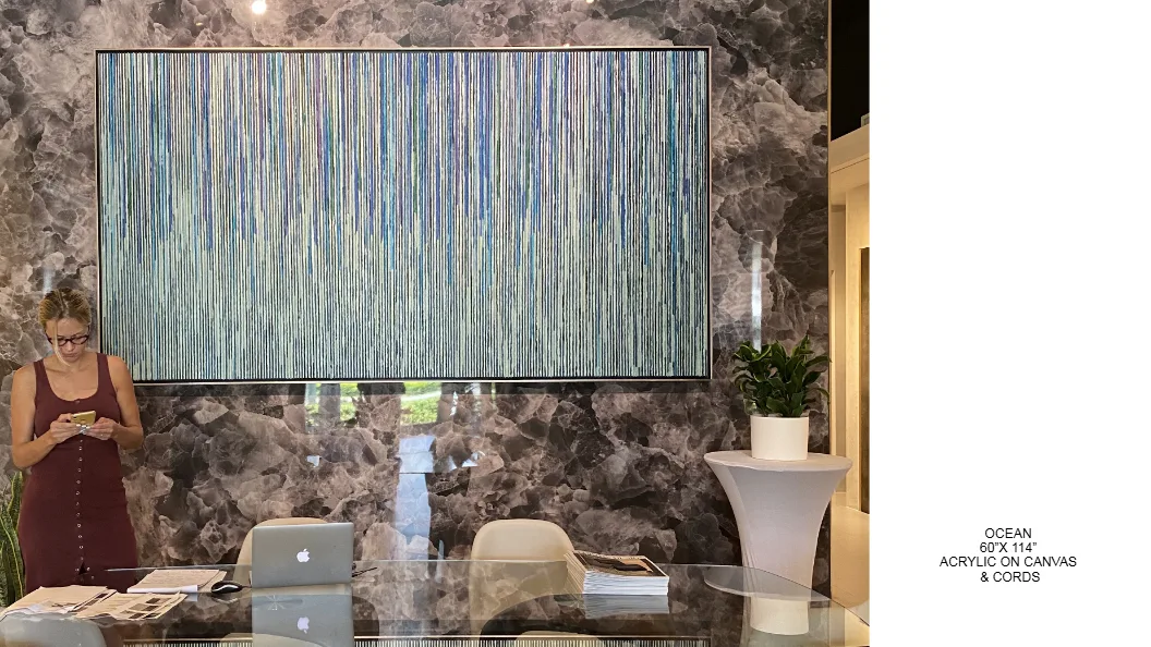 Ocean — 60x114 inch kinetic string art by Alessandra Meskita, acrylic on canvas and cords