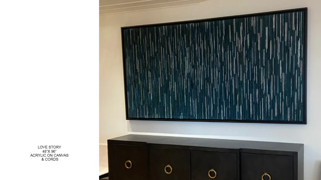 Love Story — 48x96 inch kinetic string art by Alessandra Meskita, acrylic on canvas and cords
