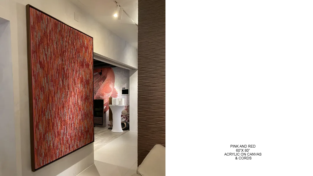 Pink and Red — 60x80 inch kinetic string art by Alessandra Meskita, acrylic on canvas and cords