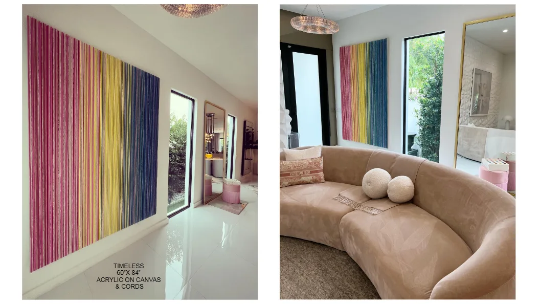 Timeless — 60x84 inch kinetic string art by Alessandra Meskita, acrylic on canvas and cords