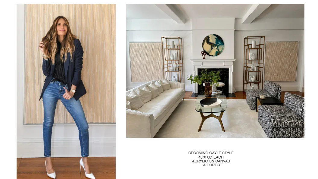 Becoming Gayle Style — 48x60 inch each, kinetic string art by Alessandra Meskita, acrylic on canvas and cords