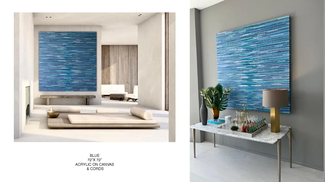 Blue — 72x72 inch kinetic string art by Alessandra Meskita, acrylic on canvas and cords